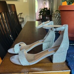 Silver rhinestone block heel
